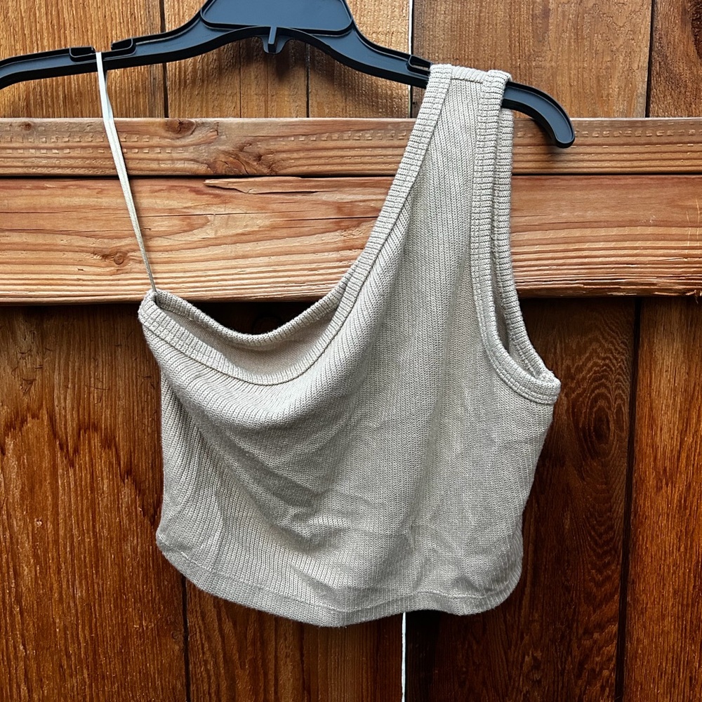 Banana Republic One-Shoulder Ribbed Crop Top - Taupe